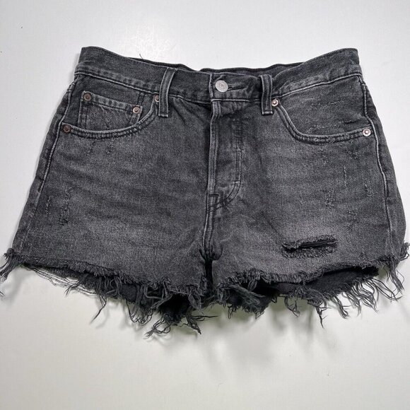 Levis 501 Distressed Denim Shorts Black Size 26 - Picture 1 of 9